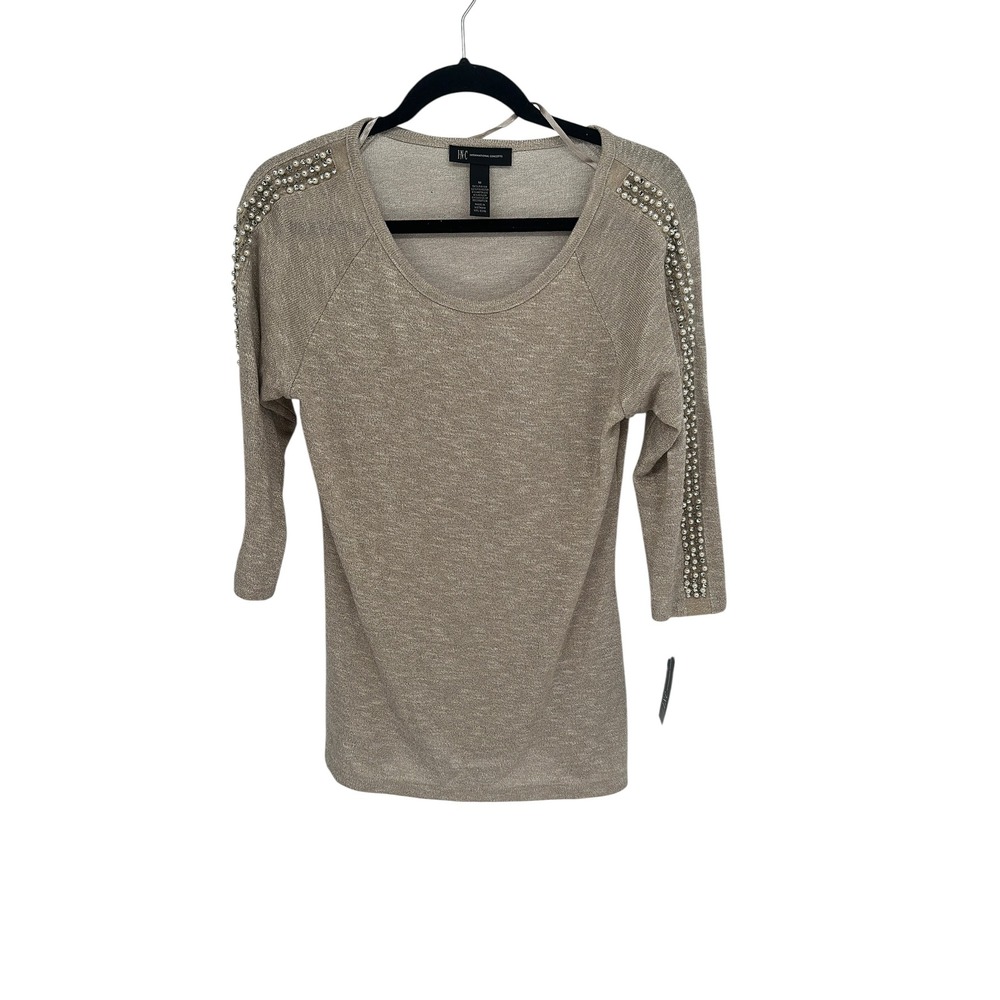 INC International Concepts Embellished Knit Top‎ Rhinestone Pearl Detail
